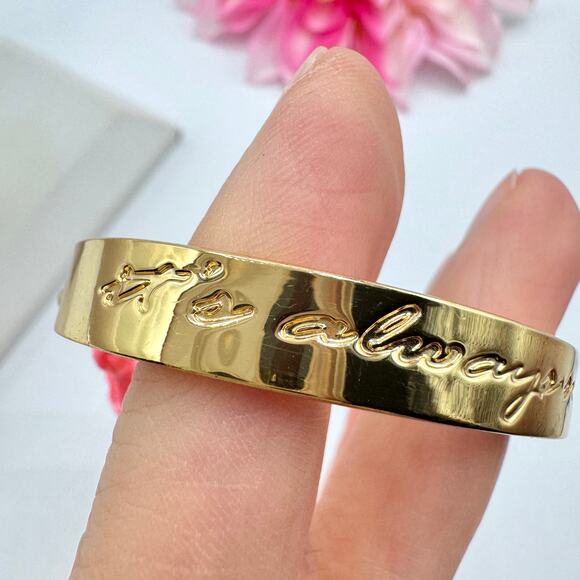 Lilly Pulitzer It’s Always Summer Somewhere Gold Tone Pink Tassel Cuff Bracelet - Picture 7 of 14